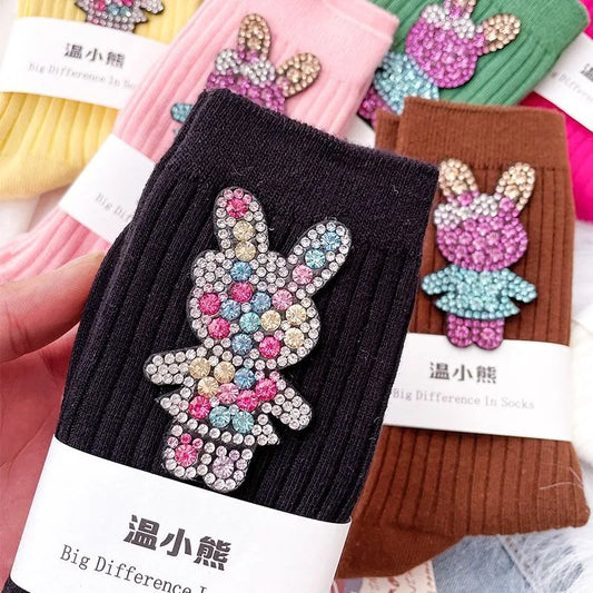 Diamond Cartoon Rabbit Decorative Socks, Fashionable Diamond Sparkling Women's Socks, Comfortable And Breathable Christmas Socks Peaceful Pleasures Health and Wellness