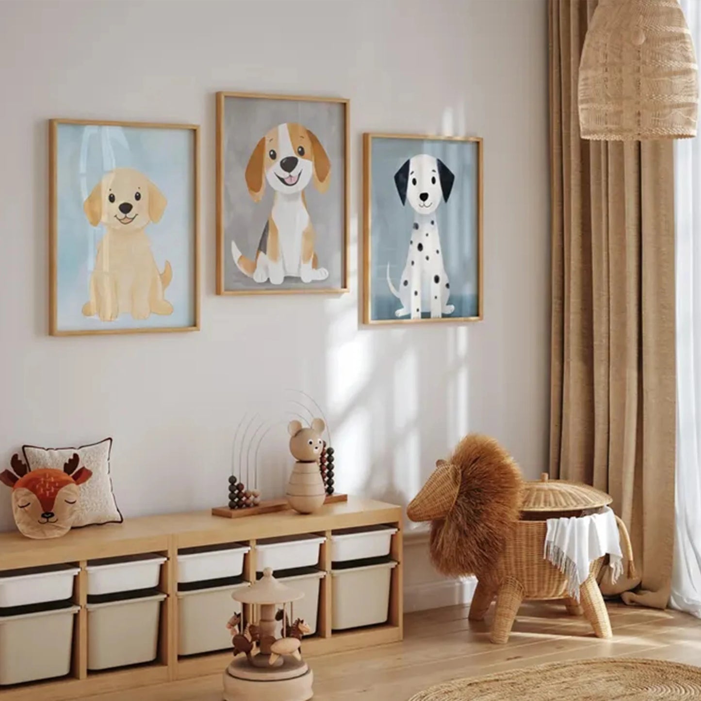 3-Piece Cartoon Dogs Watercolor Canvas Wall Art Print Set