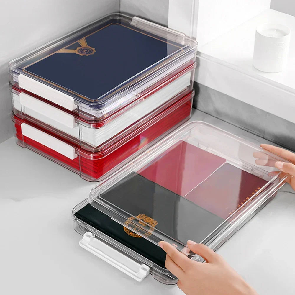 Paper Organizing Box Transparent Household Registration Book Junior High School Graduation Certificate A4 Paper File Storage Box Peaceful Pleasures Health and Wellness