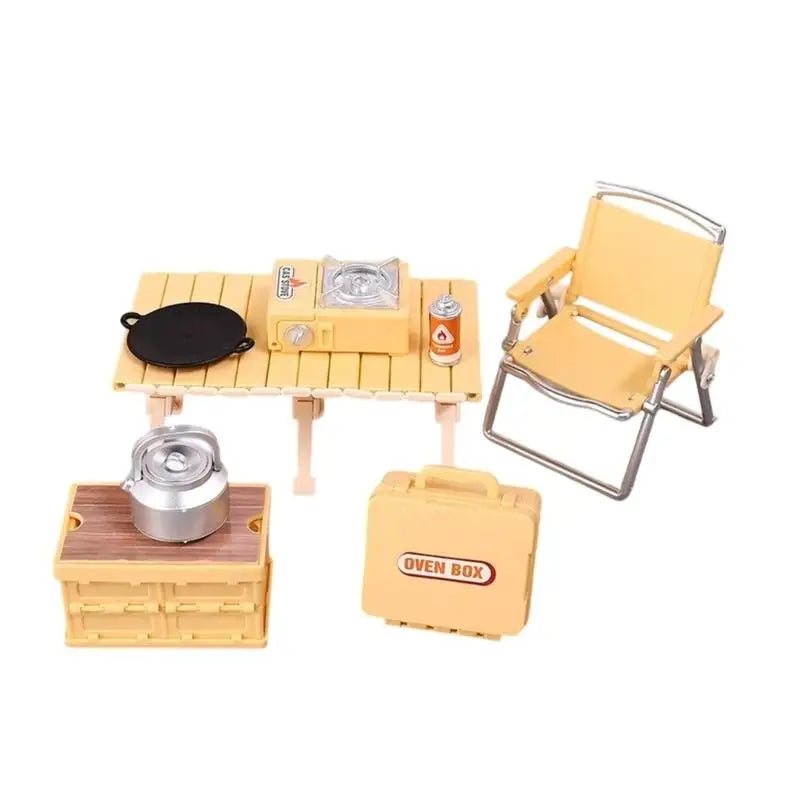 Miniature Camping Chair & Table Set | Dollhouse Figurine