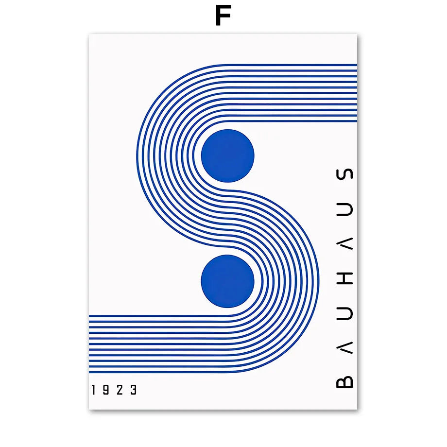 Mid Century Modern Blue Bauhaus Abstract Canvas Wall Art Print