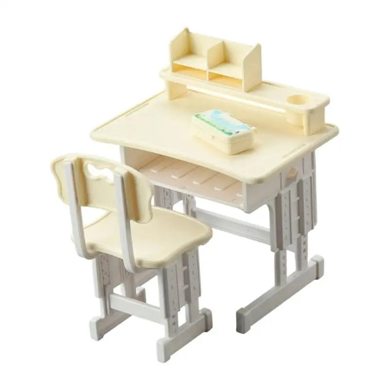 Miniature Desk & Chair Set – Dollhouse School Furniture for Kids
