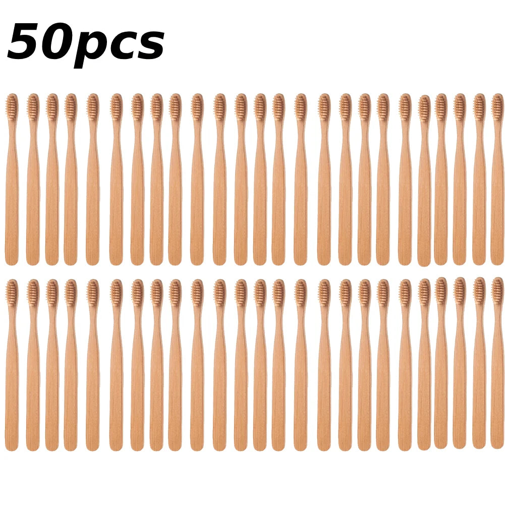 1/50PCS Disposable Toothbrush Natural Bamboo Tooth Brush Soft Bristle Charcoal Teeth Eco Bamboo Toothbrushes Dental Oral Care Peaceful Pleasures Health and Wellness D