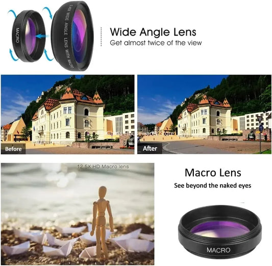 2 IN 1 Lens Universal Clip 37mm Mobile Phone Lens Professional 0.45X 49uv Super Wide-Angle + Macro HD Lens For iPhone Android Peaceful Pleasures Health and Wellness