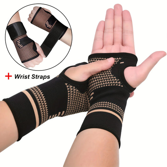 1Pcs Copper Fiber Wrist Brace Gloves - Adjustable Compression Straps Hand Braces for Men & Women Peaceful Pleasures Health and Wellness