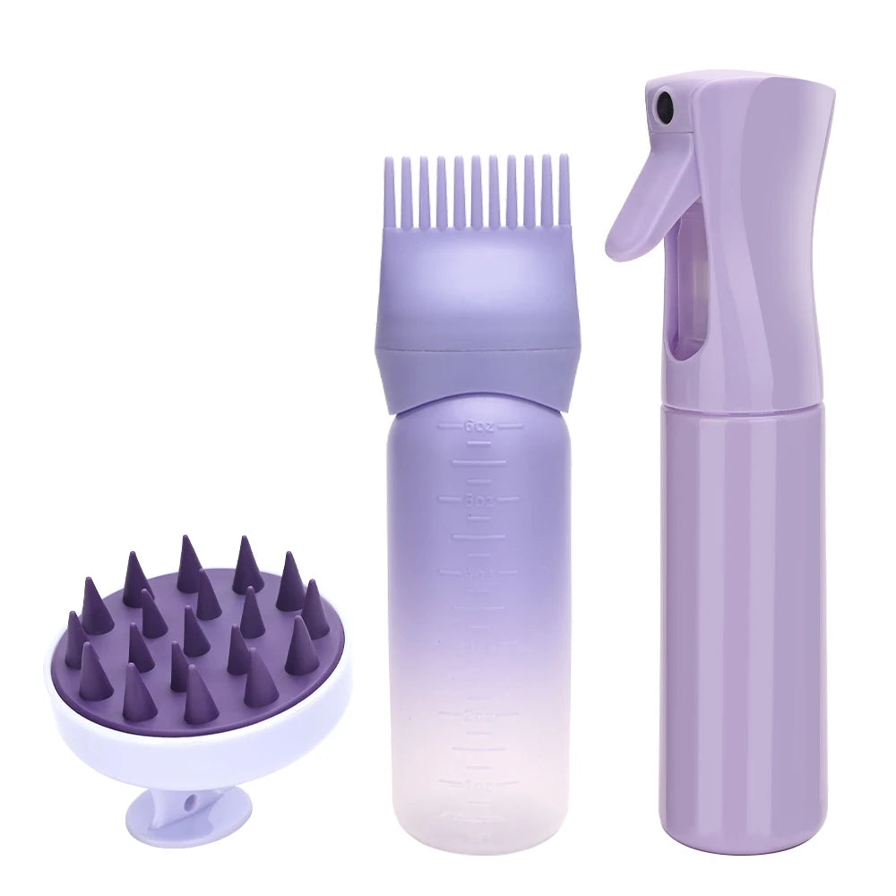3 Pcs Set Spray Bottle Hair Brush Natural Wet Curly Hollow Detangling Hair Brush Set Salon for Professional Hairdressing Tools Peaceful Pleasures Health and Wellness B