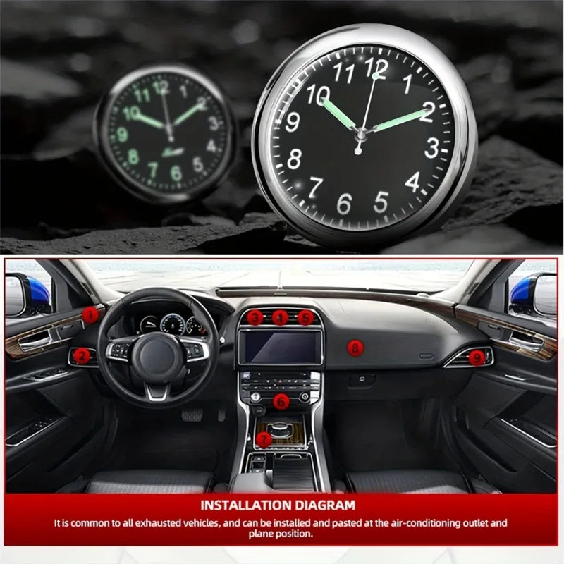 1pc Glow Decorative Car Clock Mini Quartz Watch for Car Decoration Peaceful Pleasures Health and Wellness