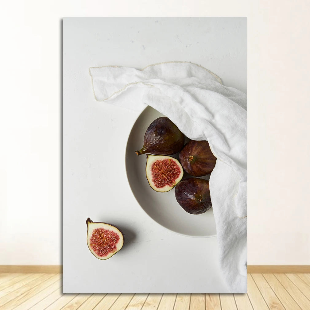 Fruit Kitchen Canvas Wall Art | Garlic Fig Cherries Print