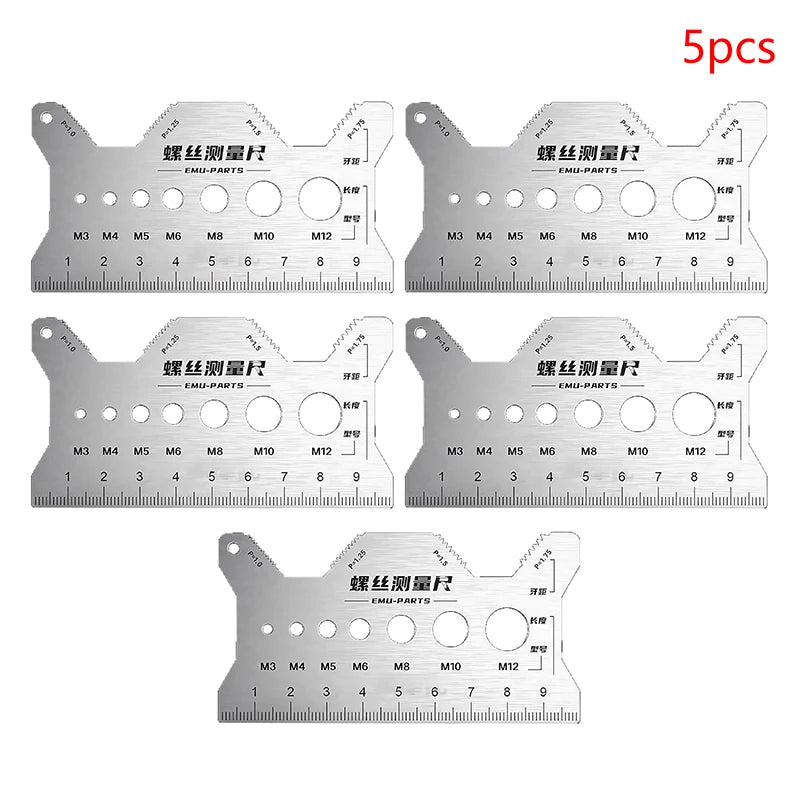 10*5cm Multi-purpose Stainless Steel Bolt Gauge Thread Checker Flat Double-Sided Screw Measuring Tool For Pattern Jewelry Watch Peaceful Pleasures Health and Wellness 5Pcs