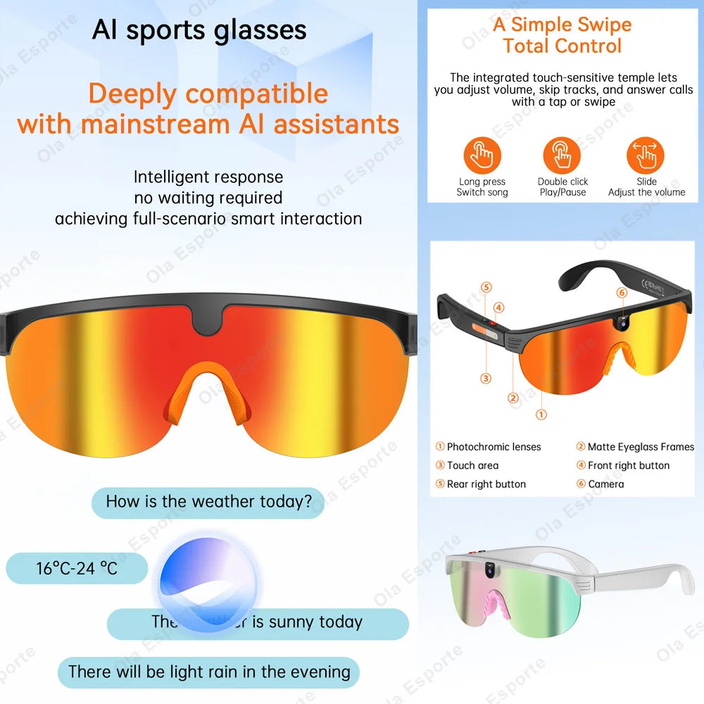 AI Smart Cycling Glasses Men 800W Camera Video with Translation Sunglasses Call Music 4K HD Color Change Sports Glasses 2026 New Peaceful Pleasures Health and Wellness