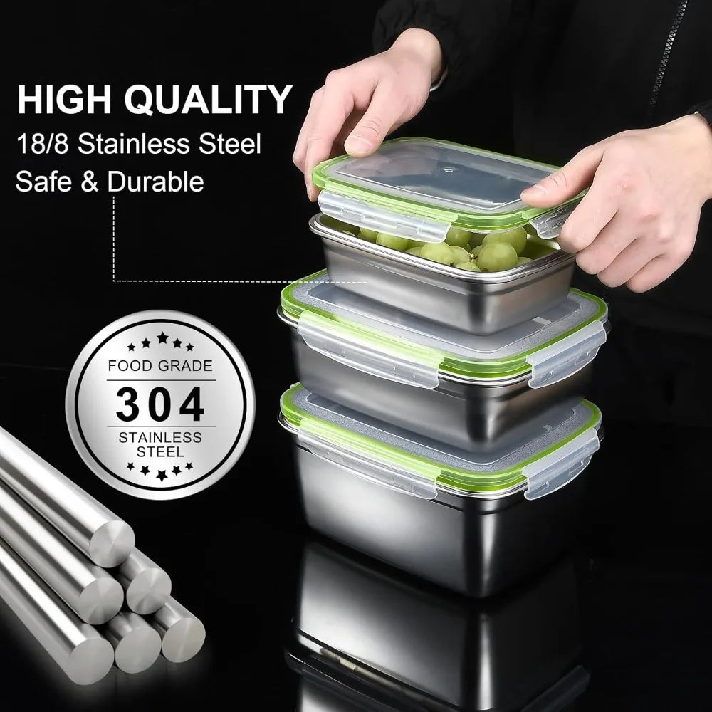 3-Piece Stainless Steel Food Containers Set 400/750/1200ml