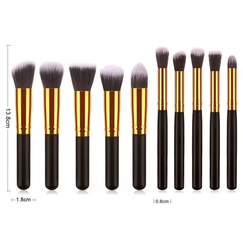 10-Piece Synthetic Kabuki Makeup Brush Set – Blending & Contour