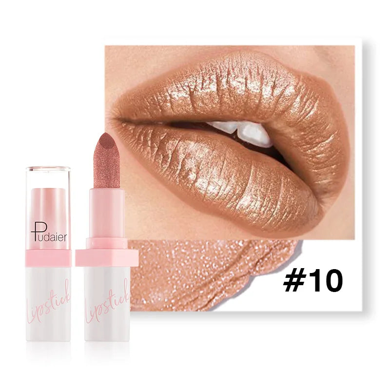 Pearl Diamond Metallic Lipstick – 10 Colors, Waterproof & Moisturising