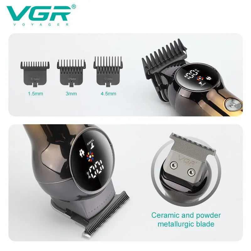 VGR 989 Men's Hair Clipper Gradient Color Body Hair Trimmer USB Dual Use Pusher Powerful LED Intelligent Digital Display Pusher Peaceful Pleasures Health and Wellness