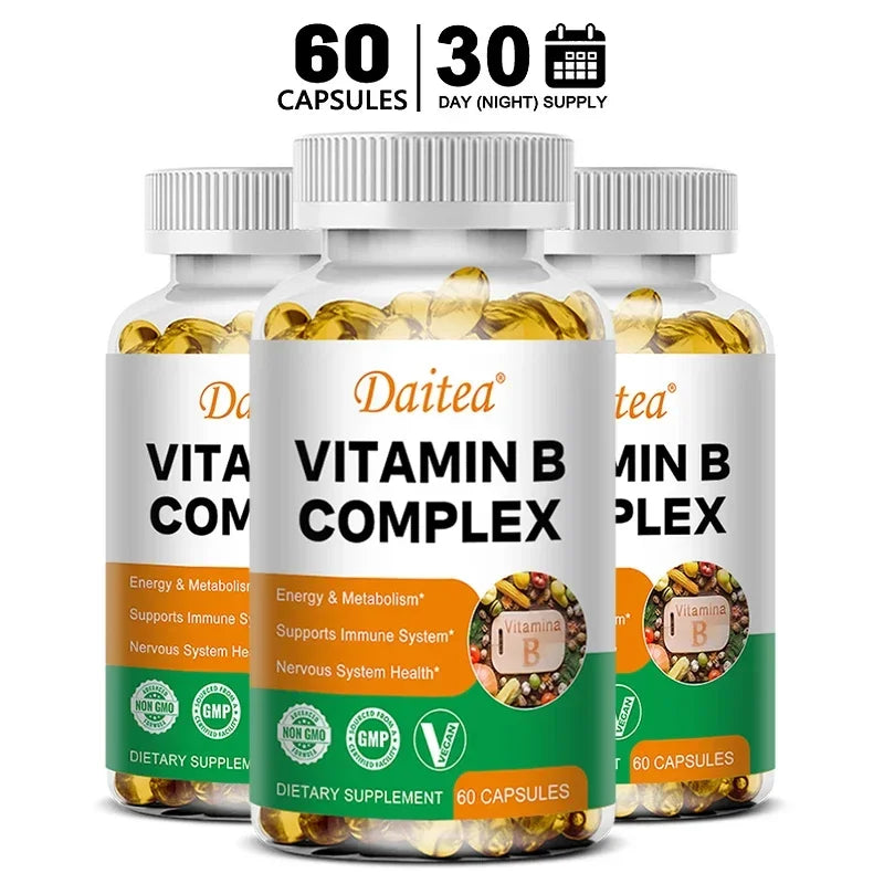 Organic Vitamin B Complex Supports Energy, Immune Health, Antioxidant Supplement - 30/60/120 Vegetarian Capsules Peaceful Pleasures Health and Wellness 60 count-3 bottle