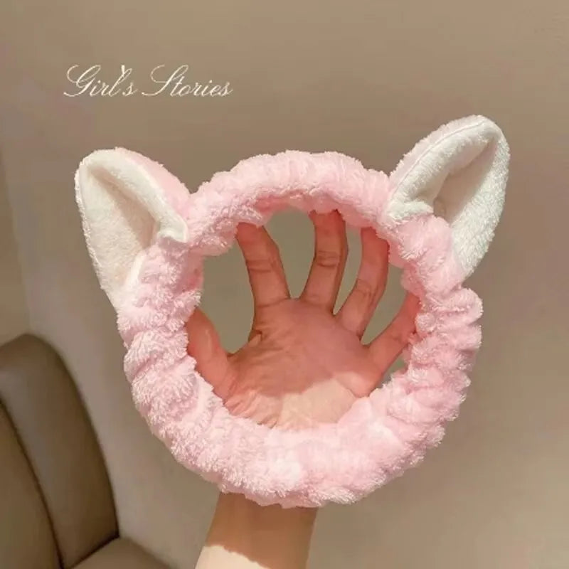 Hairband Cat Coral Plush Headband Cute Soft Hair Bow Headband Hairband Wash Face Makeup Headband Bandage Girl Accessories Peaceful Pleasures Health and Wellness 1pc Pink