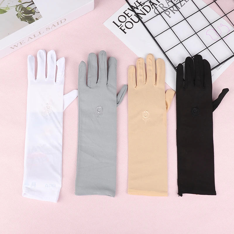 31cm Medium Long Embroidered Gloves Women Sunscreen Driving Gloves Stretch Anti-UV Breathable Glove Spring Summer Thin Gloves Peaceful Pleasures Health and Wellness