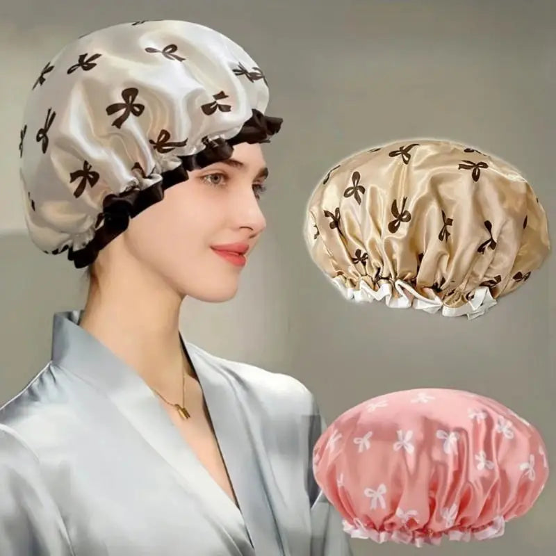 3-Pack Waterproof Reusable Shower Caps | Bowknot Print, Double-Layer Shower Cap Set Peaceful Pleasures Health and Wellness