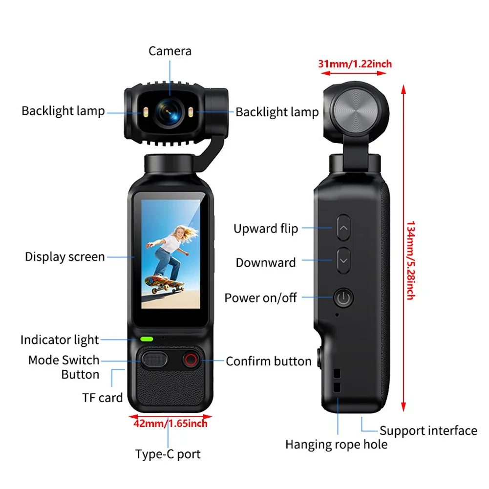 1080P Pocket Sports Camera | 180° Lens & Face Tracking