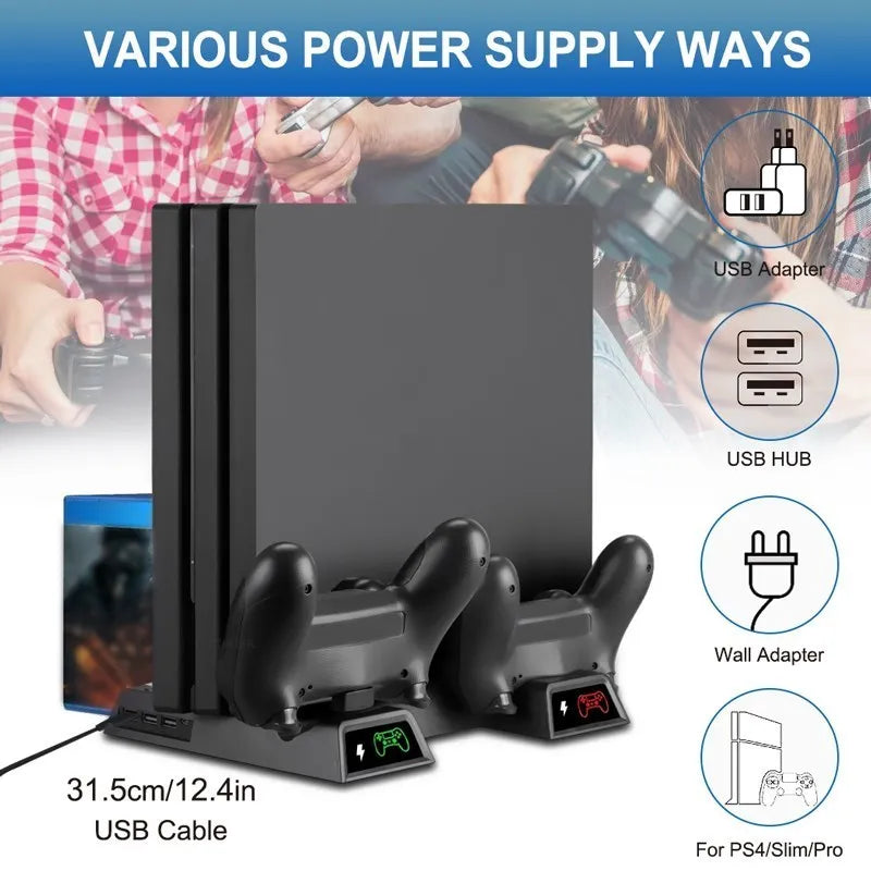 PS4 Cooling Stand Fan – Dual Charger, 12 Game Slots & USB Hub
