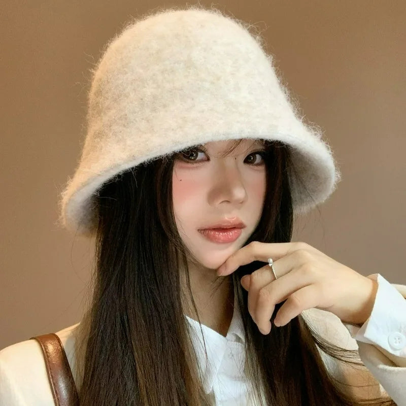 Women's Winter Wool Bucket Hat – Warm Dome Cap One Size