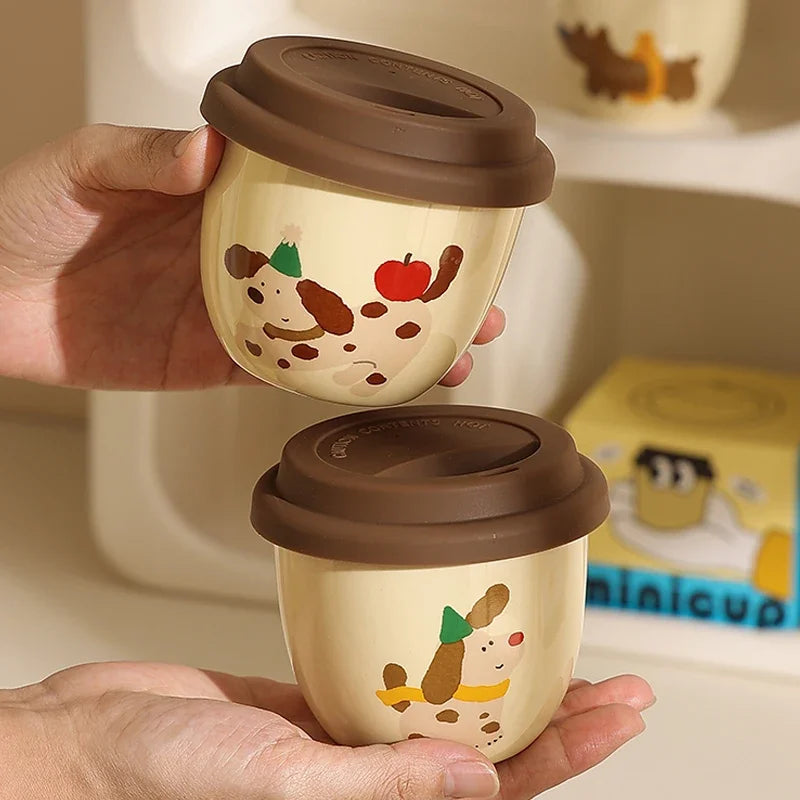 Practical Cute Cartoon Sausage Puppy Cups Exquisite Coffee Cups with Lid One Piece Cups Internet Famous Ceramic Cups Casual Cups Peaceful Pleasures Health and Wellness