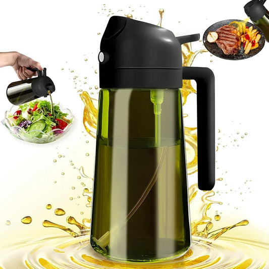 2 in 1 470ML/16oz Light-Blocking Dark Oil Sprayer for Cooking Olive Oil Dispenser Bottle for Kitchen Dark Green Glass Oil Bottle Peaceful Pleasures Health and Wellness