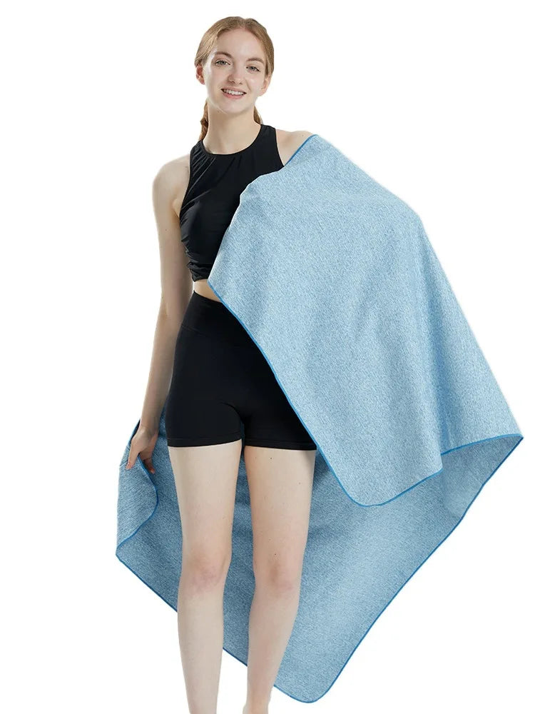 Ultra-fine Fiber Cationic Quick-drying Sports Towel Outdoor Fitness Water-absorbing Towel Sweat-wiping Towel Peaceful Pleasures Health and Wellness Blue 80x160cm