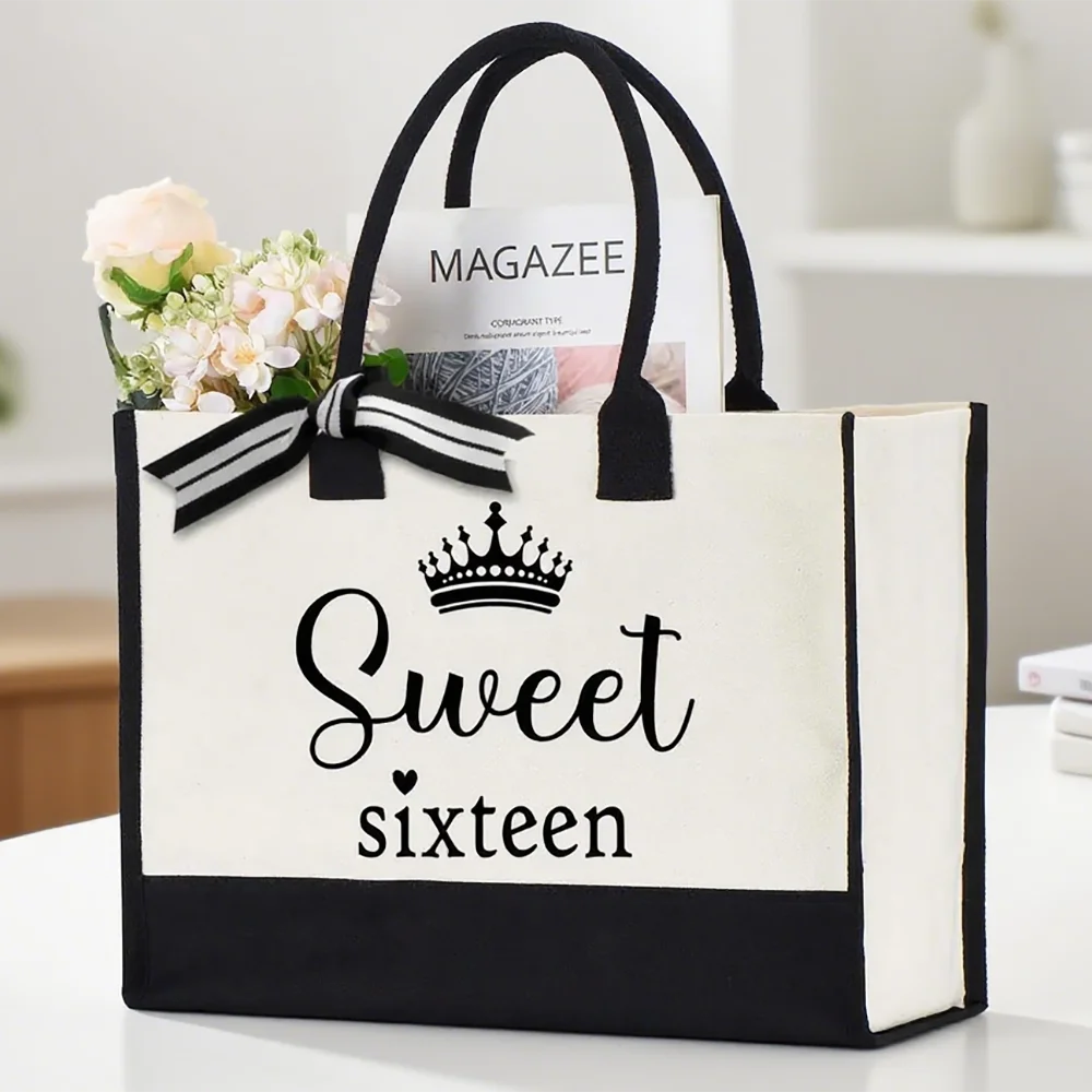 Sweet Sixteen Tote Bag Canvas Bag Celebration Sweet 16 Birthday Party Decoration Supplies Gift for Daughter or Women Souvenirs Peaceful Pleasures Health and Wellness