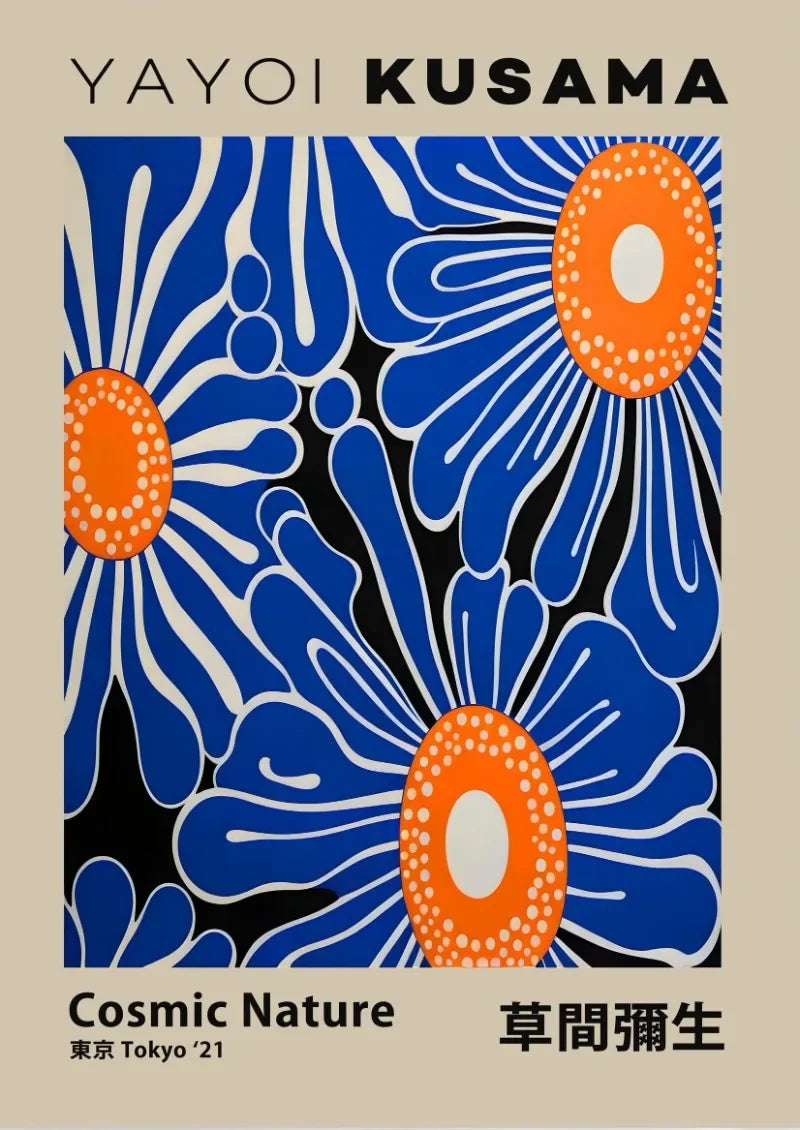 Japanese Abstract Mountain Canvas Wall Art | Yayoi Kusama Style