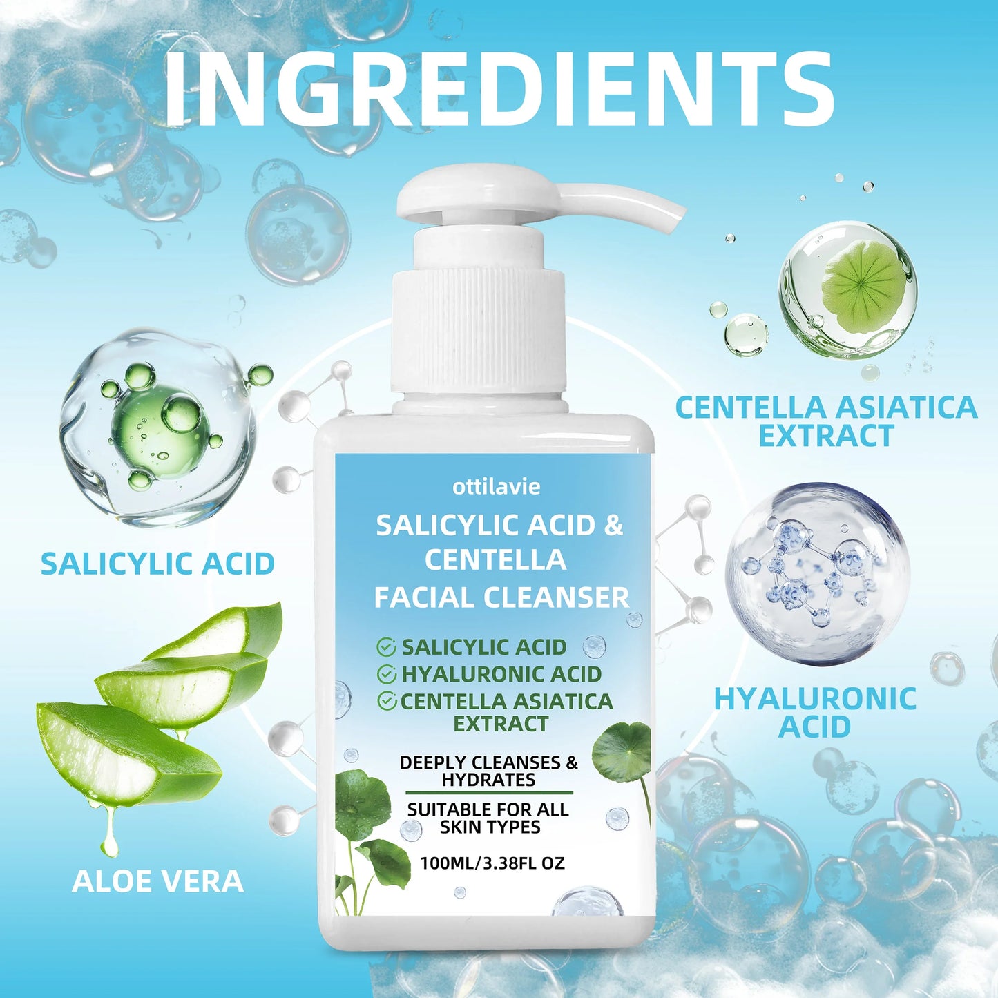 Ottilavie Salicylic Acid & Centella Face Wash 100ml Cleanser