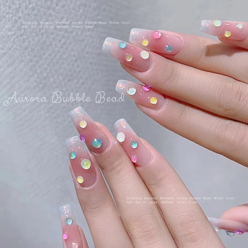Colorful Mermaid Bubble Bead Half Round Flat Bottom Shiny Aurora Size Mixed Candy Color Nail Art Accessories Decoration Manicure Peaceful Pleasures Health and Wellness