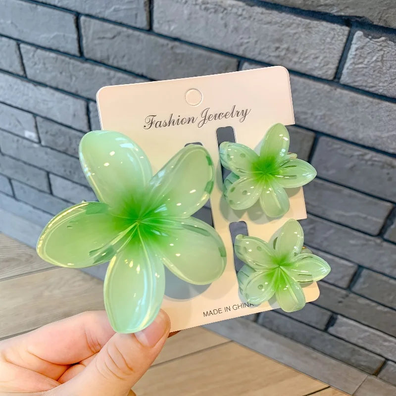 3-Pack Hawaiian Plumeria Flower Hair Claw Clips | Gradient Set