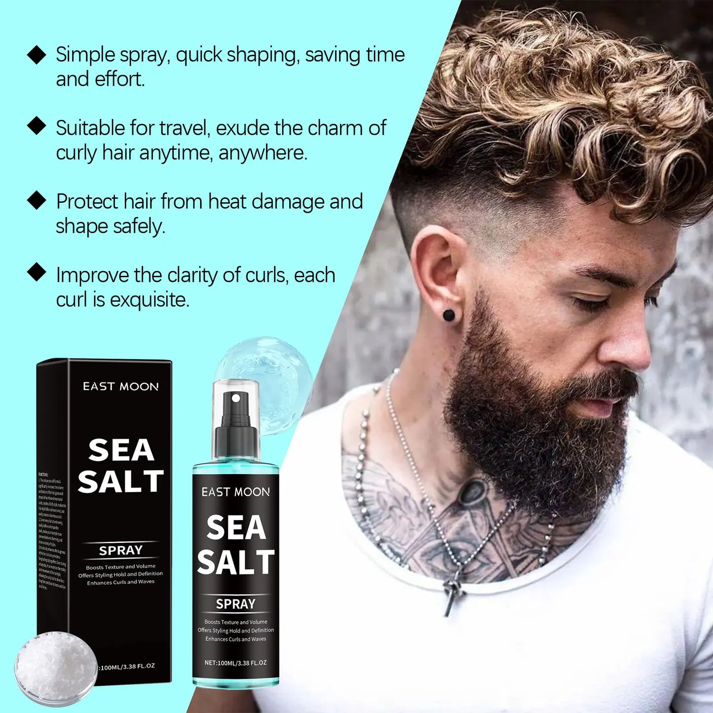 East Moon Sea Salt Hair Spray – Strong Hold Curl Enhancer 100ml
