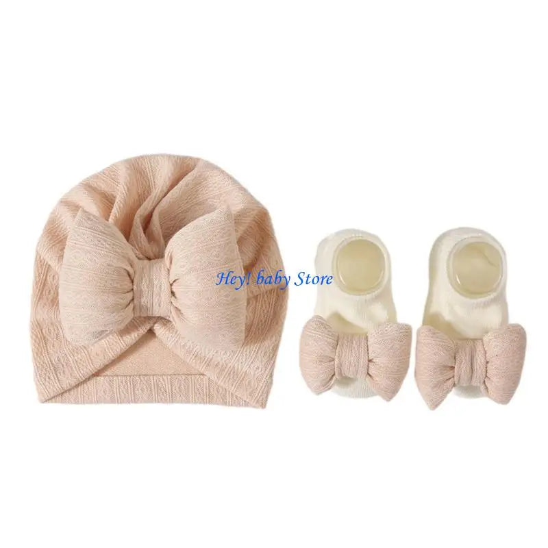Baby Girl Turban Hat & Socks Gift Set | Soft Knit Cotton 0–3Y