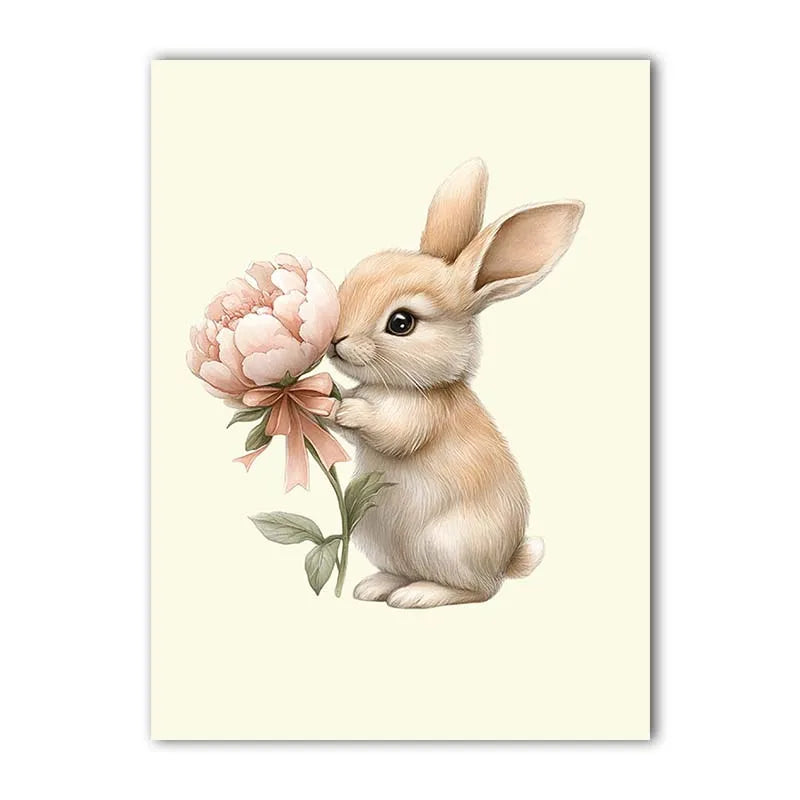 Custom Name Nursery Canvas Art | Bunny Floral Kids Wall Decor