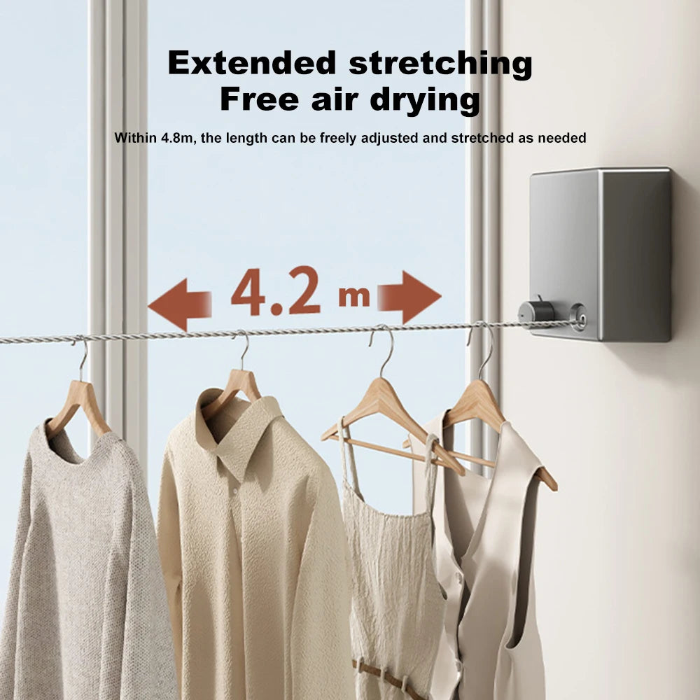 Space-Saving Retractable Clothesline Stainless Steel Pull-Out Clothes Drying Rack Machine Rope for Household Peaceful Pleasures Health and Wellness