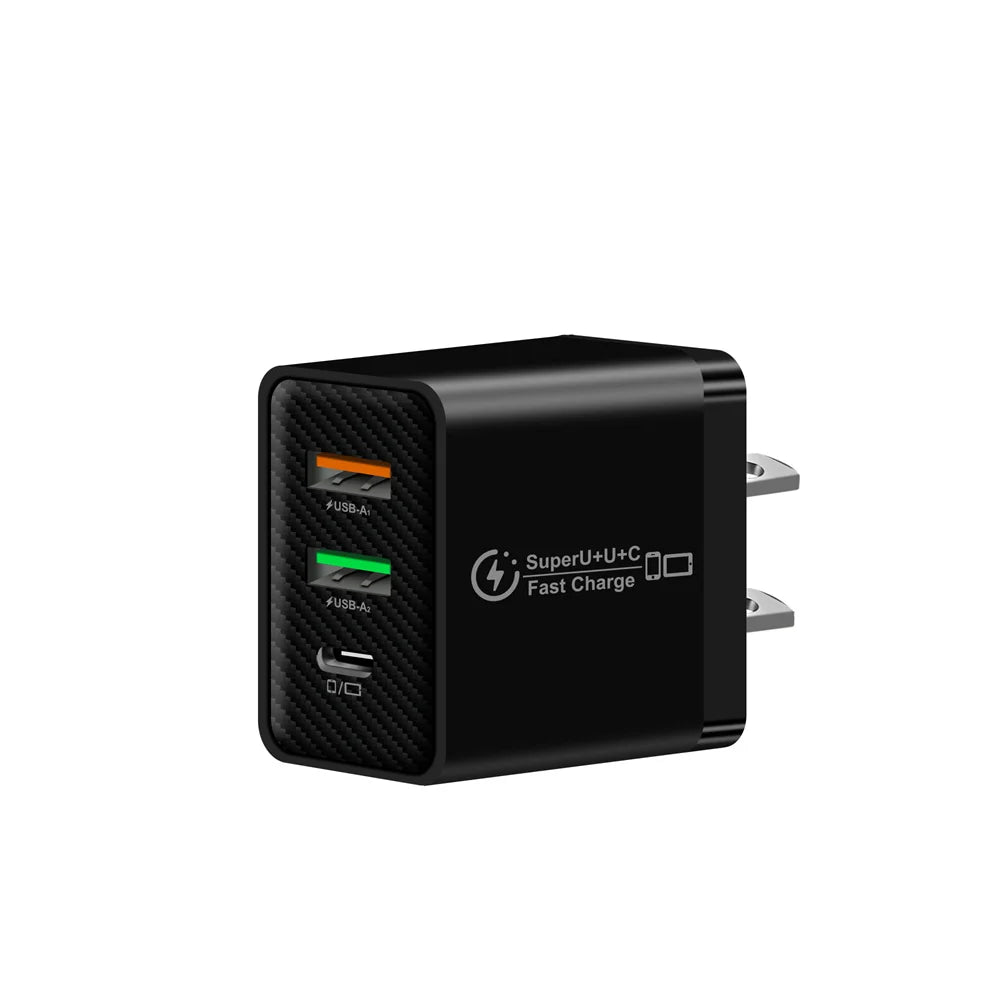48W USB-C Fast Charger 3-Port PD QC3.0 Wall Adapter EU/US/UK
