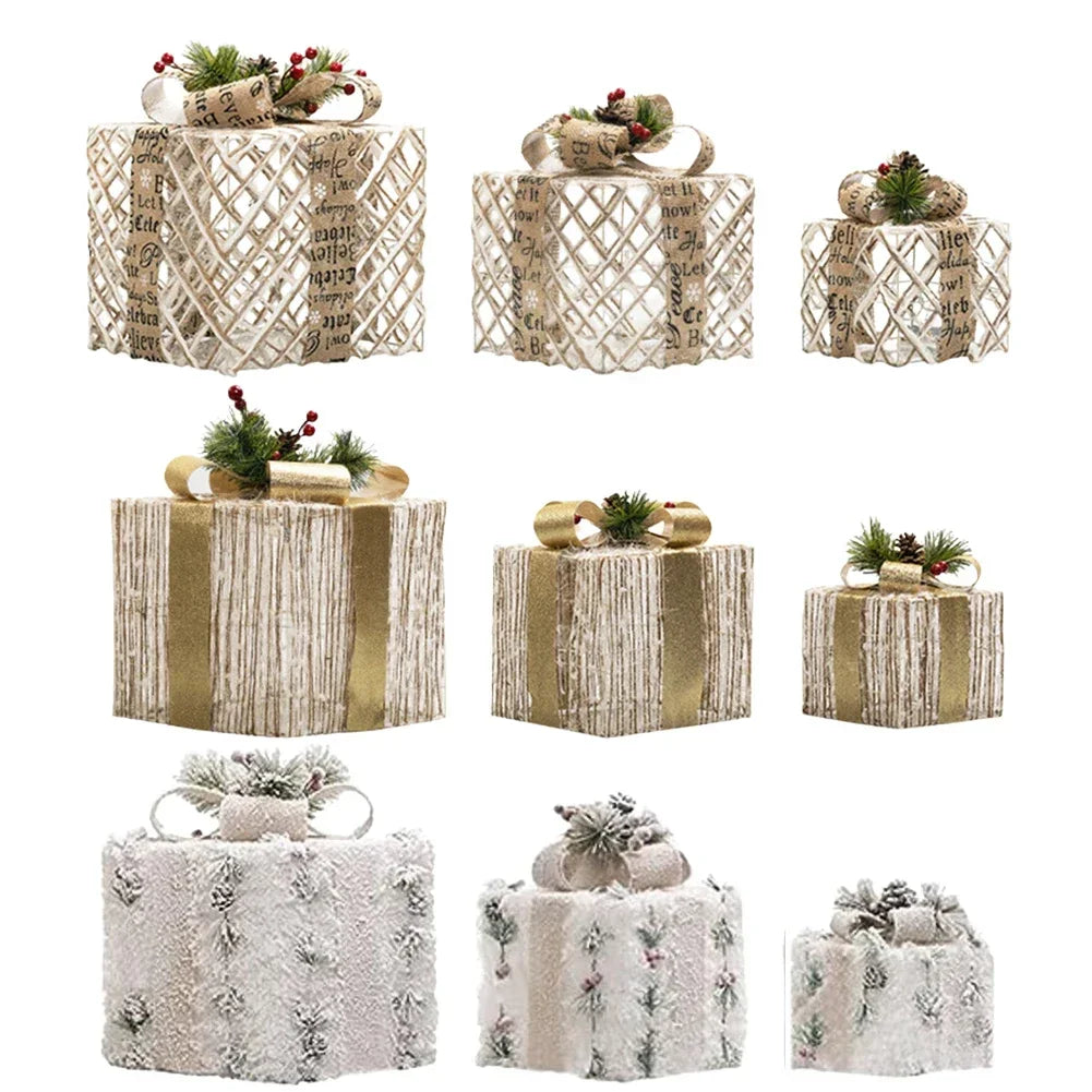 3-Piece Plush Light-Up Christmas Gift Box Set with Timer