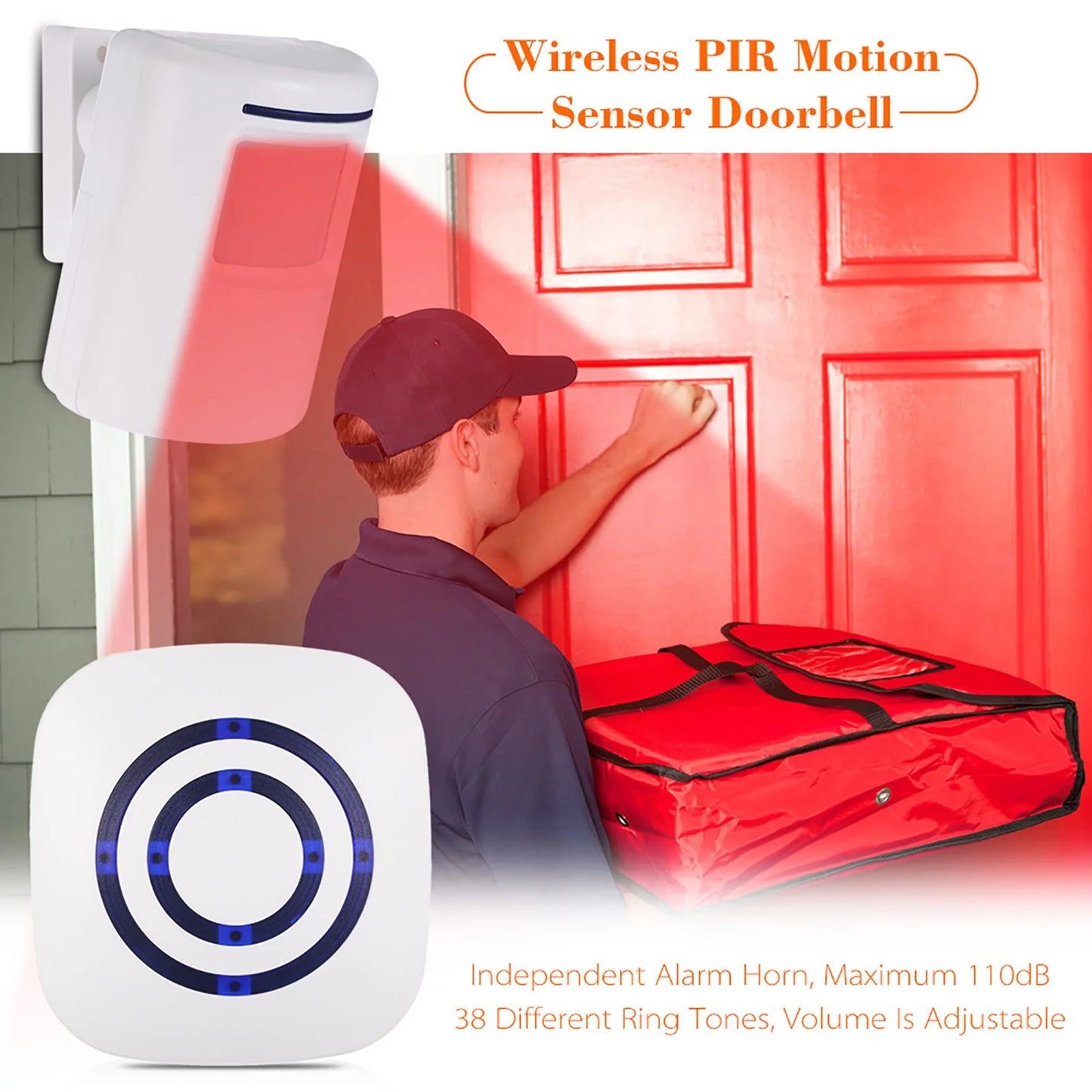 KKMOON Wireless PIR Motion Sensor Doorbell | 38 Chimes, 100m