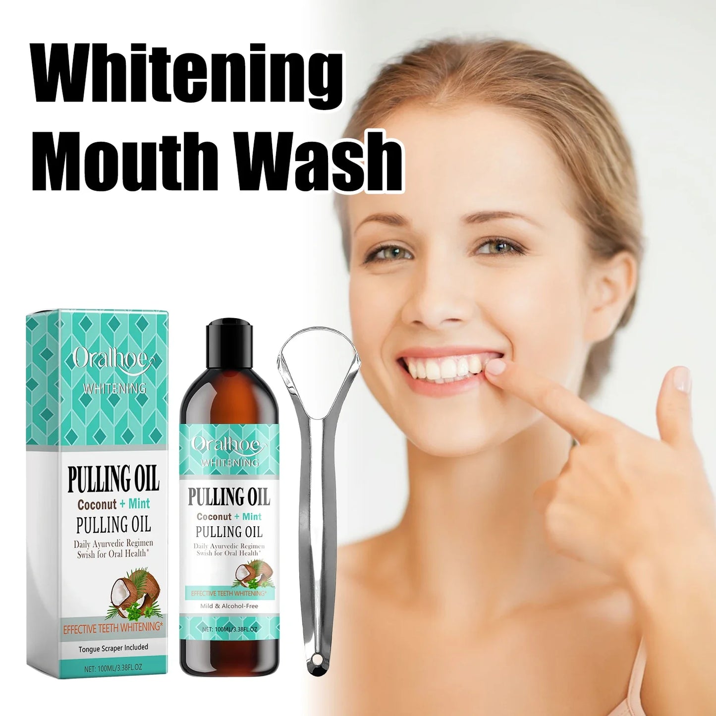Coconut Mint Pulling Oil Mouthwash Kit with Tongue Scraper