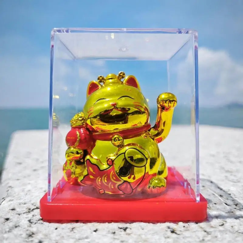 Solar Waving Lucky Cat Ornament | Mini 2" Desk Fortune Décor