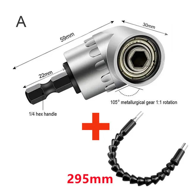 105 Degree Right Angle Drill Adapter Flexible Shaft Extension Bit for Screwdriver Hand Tools Magnetic Bit Socket Power Drill Peaceful Pleasures Health and Wellness Set A3