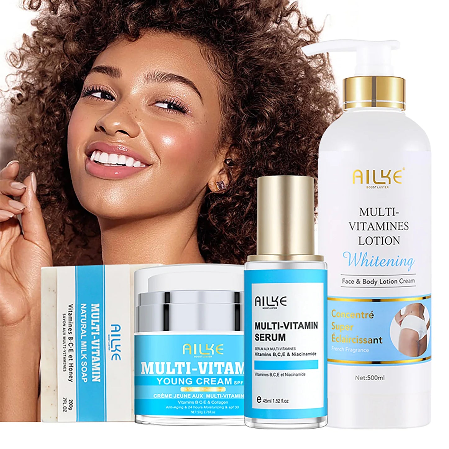 AILKE Multi-Vitamin Brightening Skin Care Set – C, E & B5