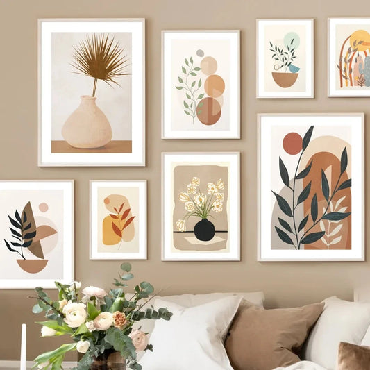 Boho Natural Leaf Flower Vase Abstract Posters Prints Canvas Painting Morandi Nordic Wall Art Pictures Living Room Home Decor Peaceful Pleasures Health and Wellness
