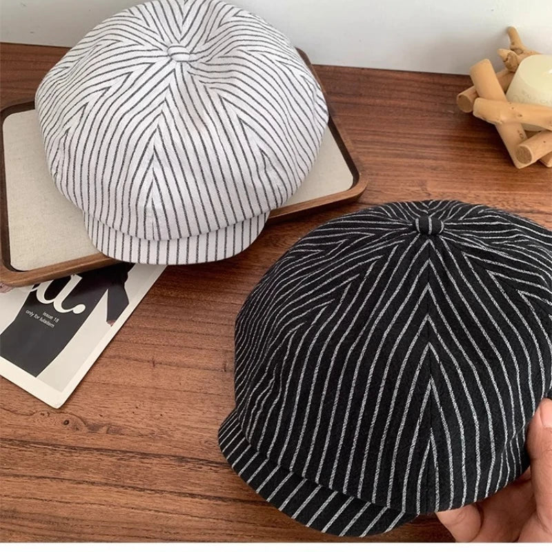 Women's Summer Striped Cotton-Linen Beret – Breathable Hat