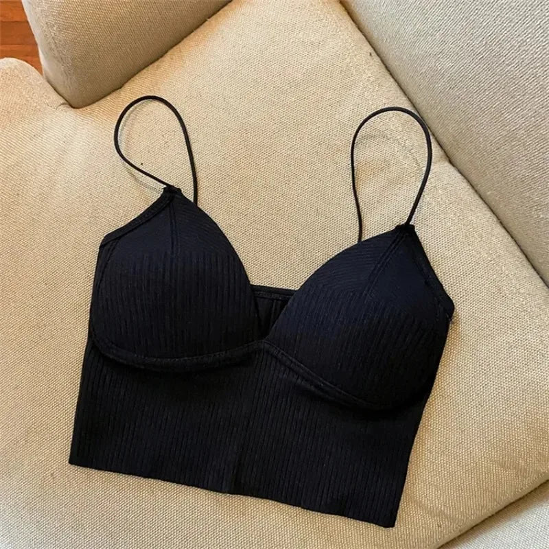 Ribbed Bralette Tank Top Built-In Cups | Low Back Women's Cami
