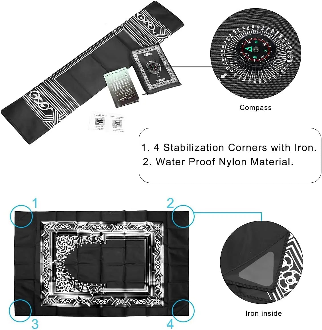 Portable Prayer Rug with Compass & Pouch – 100x60cm Mat