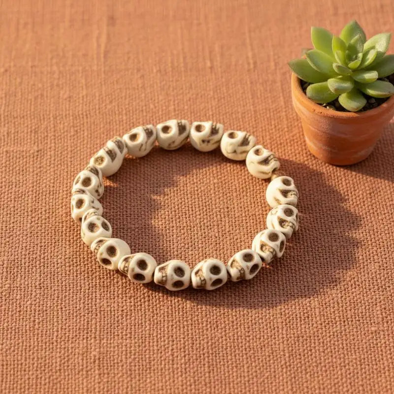 Punk Skull Beaded Bracelet | Gothic Unisex Skeleton Bangle