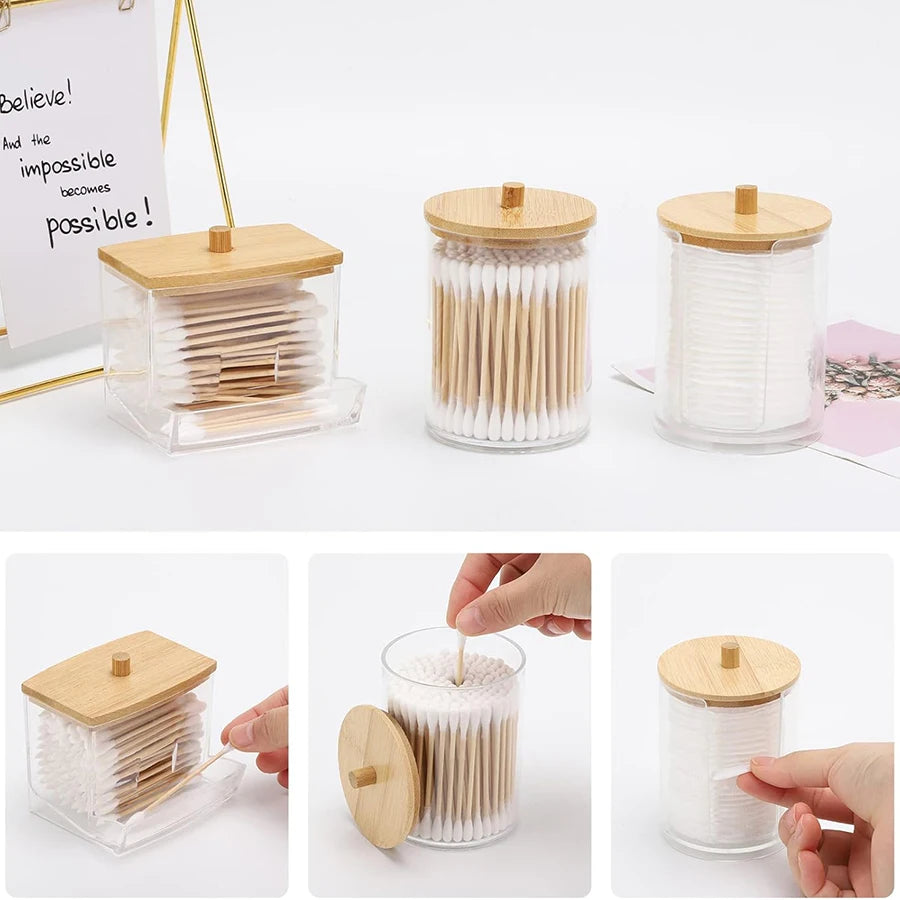 3-Piece Apothecary Bathroom Organizer Set – Q-Tip, Cotton Ball & Swab Dispenser with Lids
